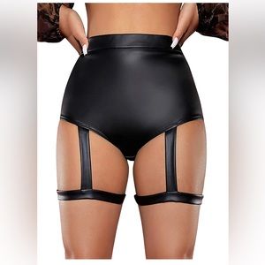 Brand new faux leather shorts with garter